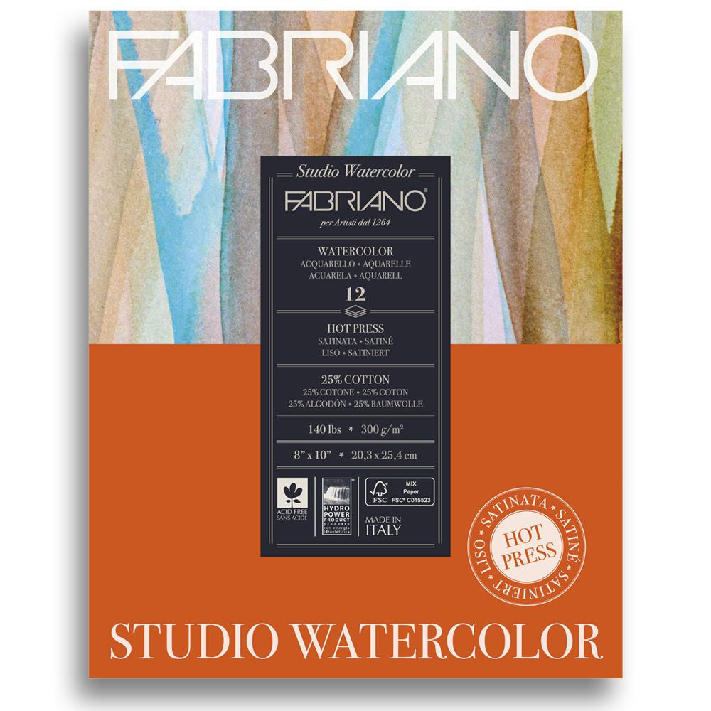 Bloco de Papel Para Aquarela Studio Satinado Fabriano 300g/m² 20,3x25,4cm 12 Folhas